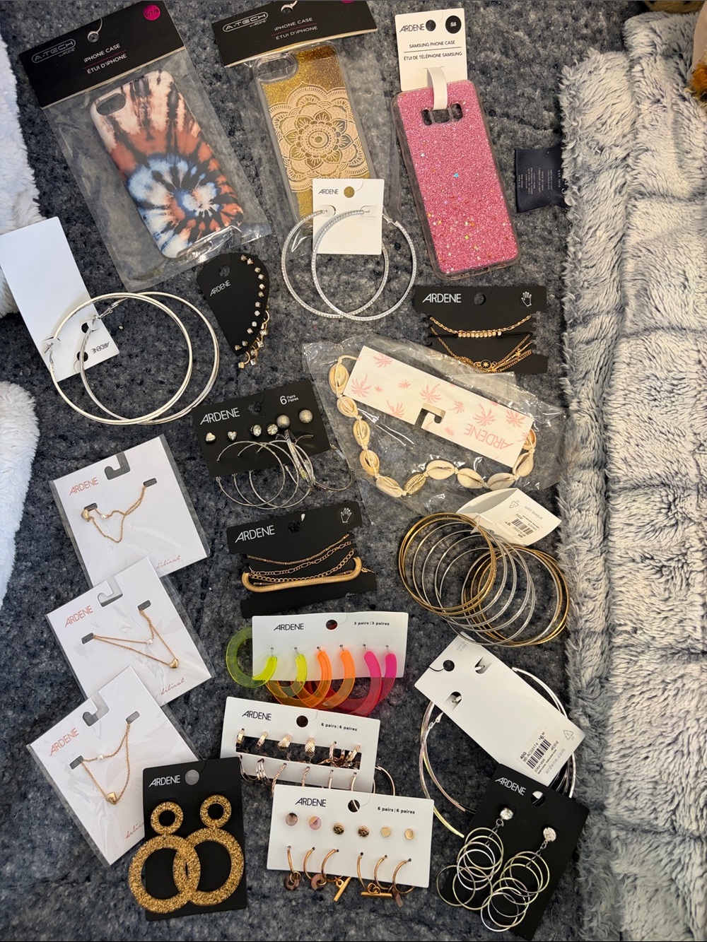 Ardene Assorted Jewelry & Phone Cases - Gold, Silver, Pink, Multicolor